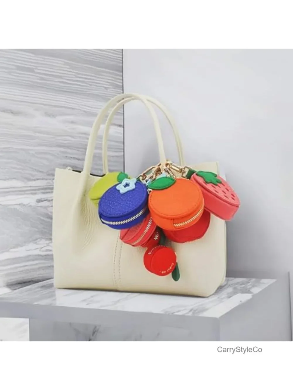 Leather Cherry Coin Purse Keychain Bag Charm Zipper Pouch Handbag Tote Wallet